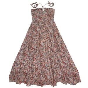 En Saison women's Pink White Green Floral Cross Halter Midi Dress Size Small